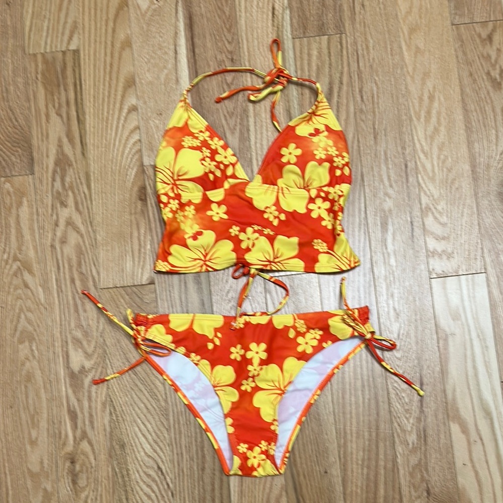 SHEIN floral 2 piece swim suit - orange and yellow